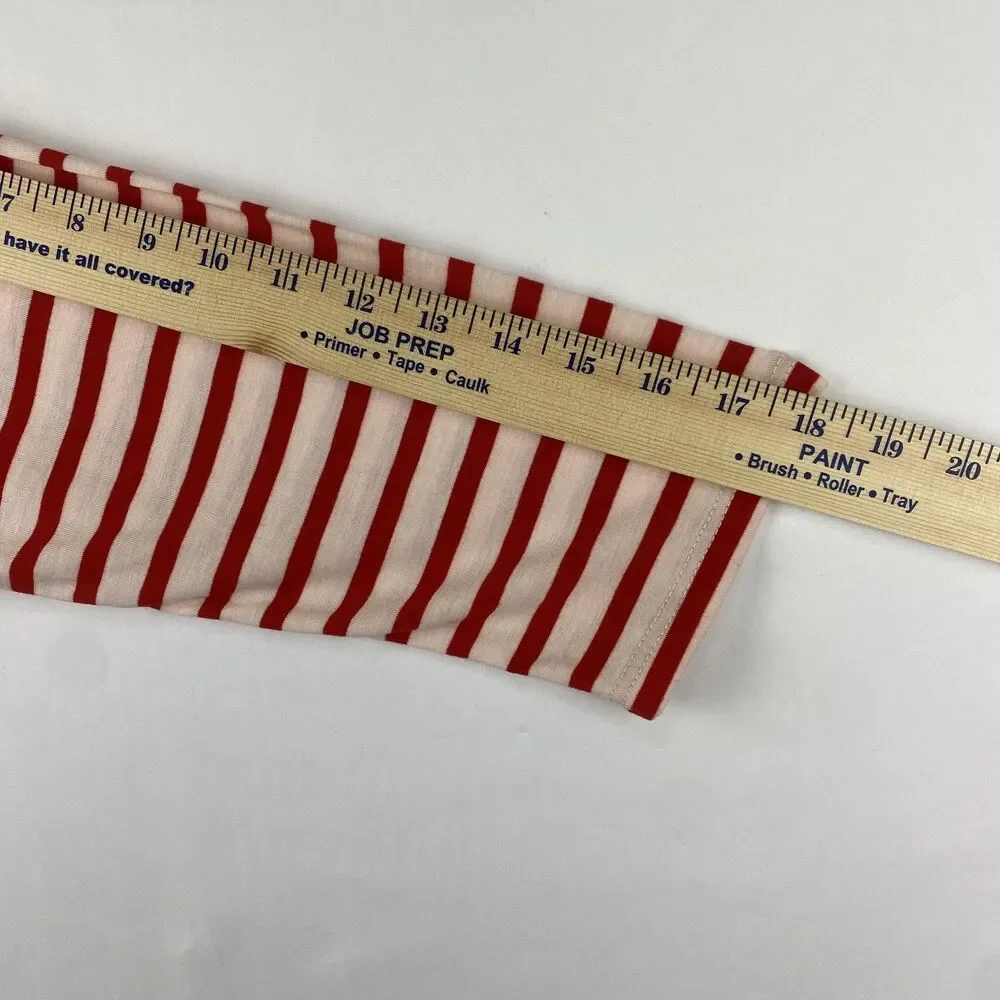 Women’s Boat Neck 3/4 Sleeve Red & White Striped Top Ruffle Hem Size M